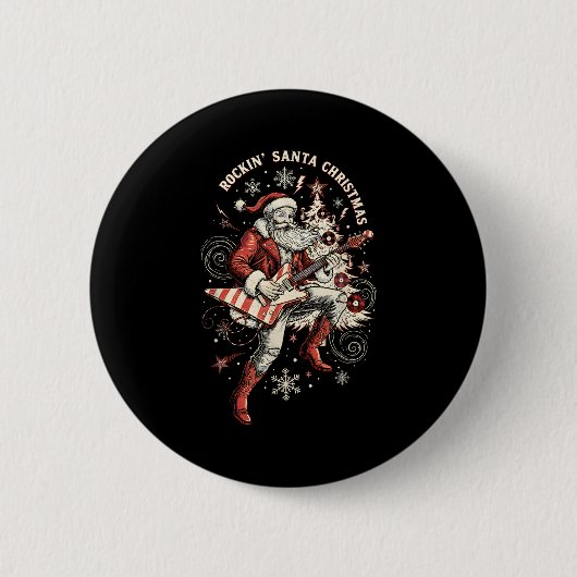Rockin Santa Playing Guitar Funny Christmas Retro Button (Vorderseite)