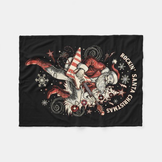 Rockin Santa Playing Guitar Funny Christmas Retro  Fleecedecke (Vorderseite (Horizontal))