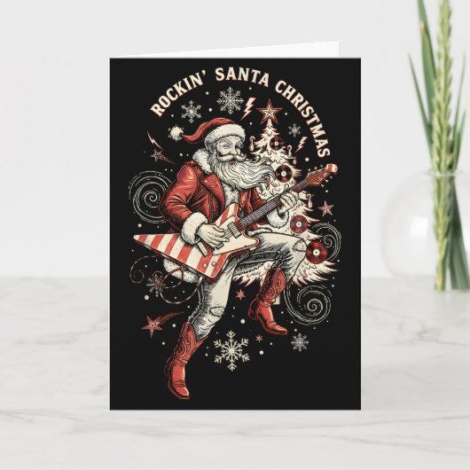 Rockin Santa Playing Guitar Funny Christmas Retro  Karte (Vorderseite)