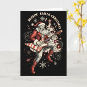 Rockin Santa Playing Guitar Funny Christmas Retro  Karte (Gelbe Blume)