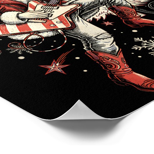 Rockin Santa Playing Guitar Funny Christmas Retro Poster (Ecke)