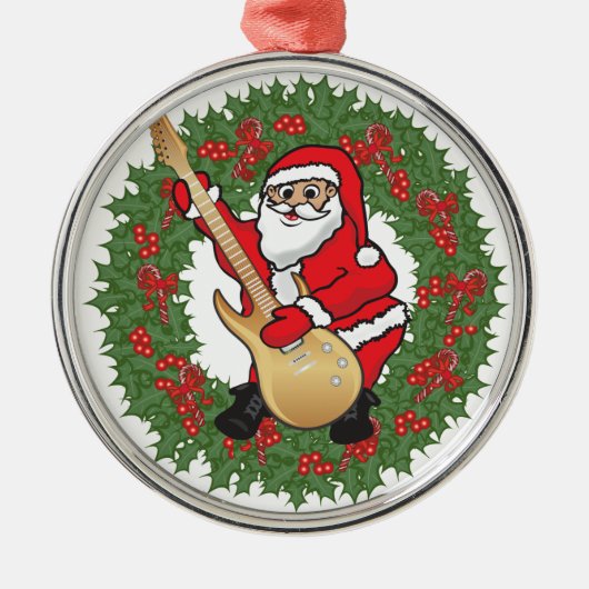 Rockin' Santa Skull Silbernes Ornament (Vorne)
