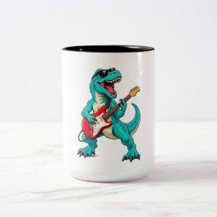 Rockin' T-Rex-Dinosaur mit Sonnenbrille und roter  Zweifarbige Tasse