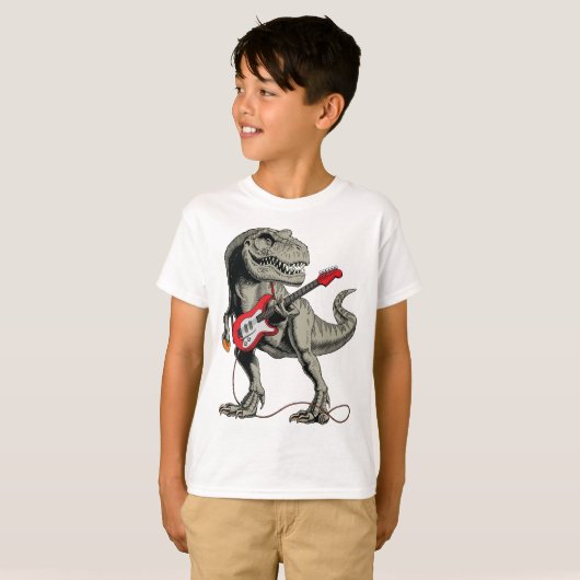 Rockin' T-Rex: Dinosaurier spielt Gitarre T-Shirt (Vorne ganz)