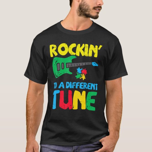 Rockin to Different Tune Guitar Autismus Bewusstse T-Shirt (Vorderseite)