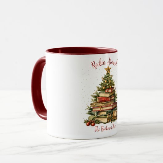 Rockin um den Bookmas Tree Tasse (Vorderseite Links)
