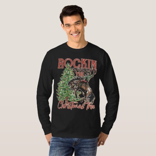 Rockin' um den Weihnachtsbaum Cowboy Santa Rid T-Shirt (Vorne ganz)