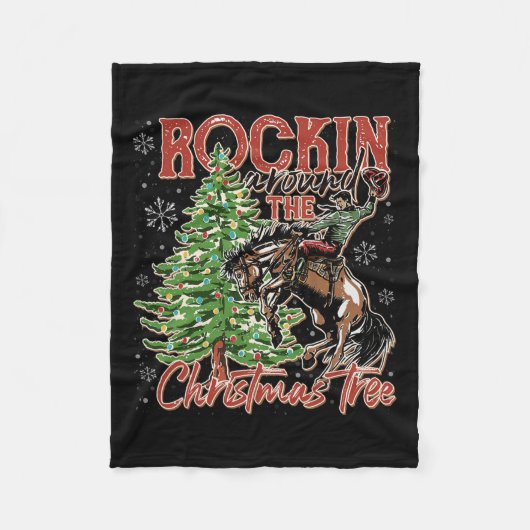 Rockin' um den Weihnachtsbaum Santa Rid Fleecedecke (Vorderseite)