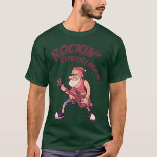 Rockin Weihnachten Santa Rockt Mit Gitarre Retro T-Shirt