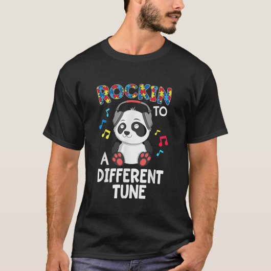 Rockin zu einem anderen Tune Panda Autismus Bewuss T-Shirt (Vorderseite)