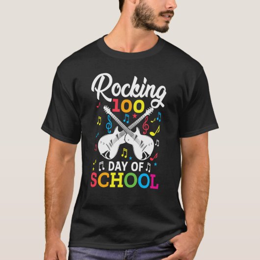 Rocking 100 Days of School Music Item Guitar Graph T-Shirt (Vorderseite)