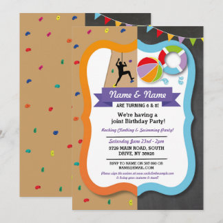 Rocking Climbing & Swimming Boy Girl Geburtstag Einladung