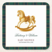 Rocking Horse Baby Dusche Elegante Tartan Kariert Rechteckiger Pappuntersetzer (Vorderseite)