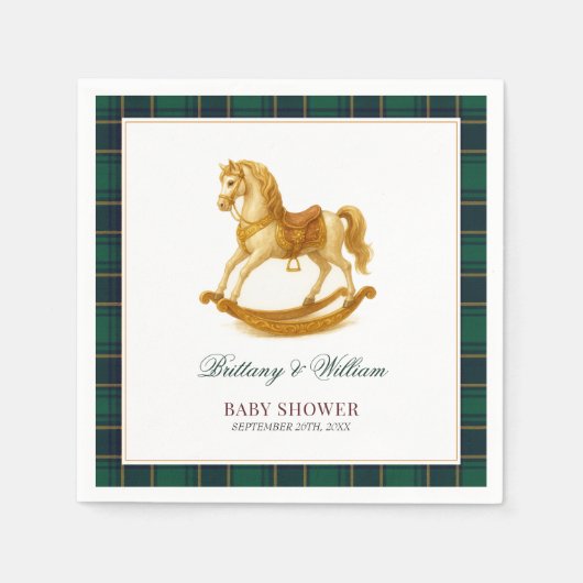 Rocking Horse Baby Dusche Elegante Tartan Kariert Serviette (Vorderseite)