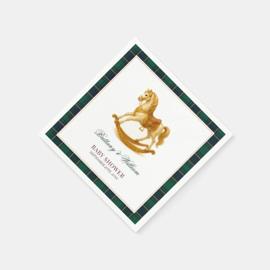 Rocking Horse Baby Dusche Elegante Tartan Kariert Serviette (Ecke)