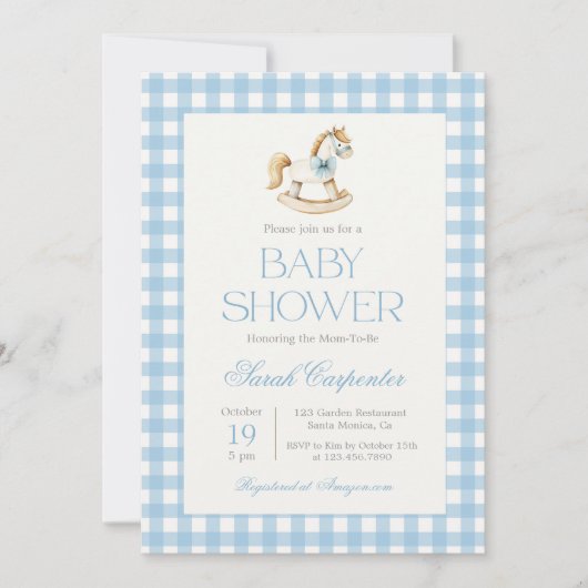 Rocking Horse Baby Shower Boy Einladung (Vorderseite)