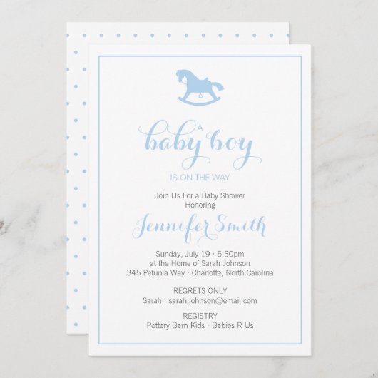 Rocking Horse Baby Shower Einladung Blau (Vorne/Hinten)