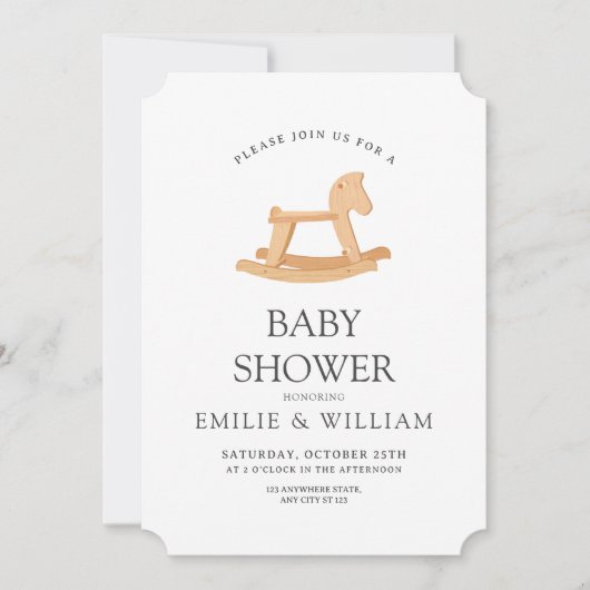 Rocking Horse Baby Shower Einladung, Minimalistisc Einladung (Vorderseite)
