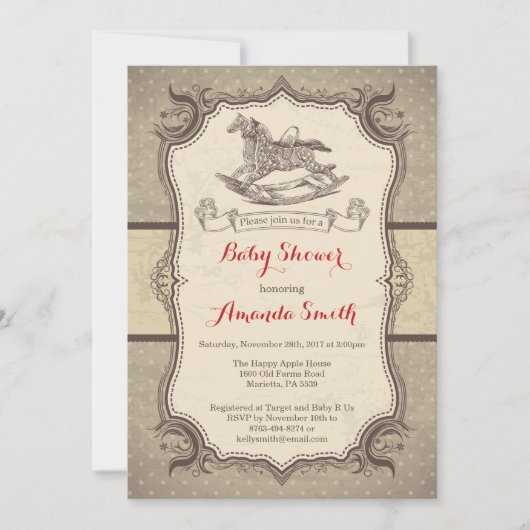 Rocking Horse Baby Shower Einladung Vintag Retro (Vorderseite)