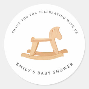 Rocking Horse Baby Shower Minimalist Geschlechtsne Runder Aufkleber