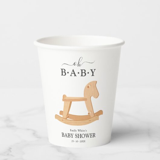 Rocking Horse Baby Shower Minimalistisch Baby Dusc Pappbecher (Vorderseite)