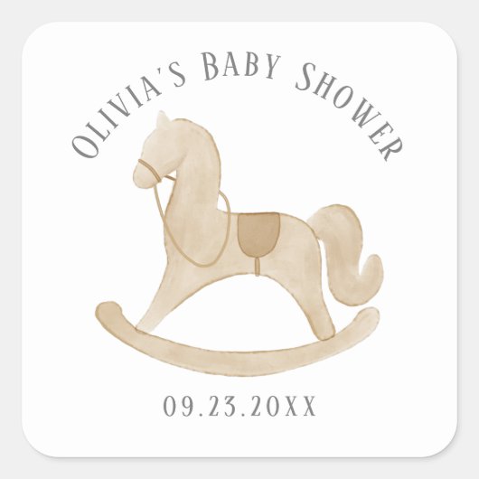 Rocking Horse Baby Shower Square Aufkleber (Vorderseite)