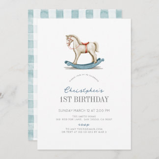 Rocking Horse Blue Boy 1. Geburtstag Einladung
