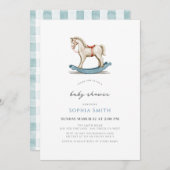 Rocking Horse Blue Boy Baby Dusche Einladung (Vorne/Hinten)