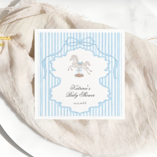 Rocking Horse Blue Boy Baby Shower Serviette