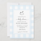 Rocking Horse Blue Gingham Baby Shower Einladung (Vorderseite)