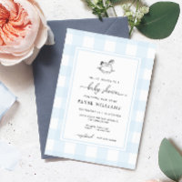 Rocking Horse Blue Gingham Baby Shower Einladung