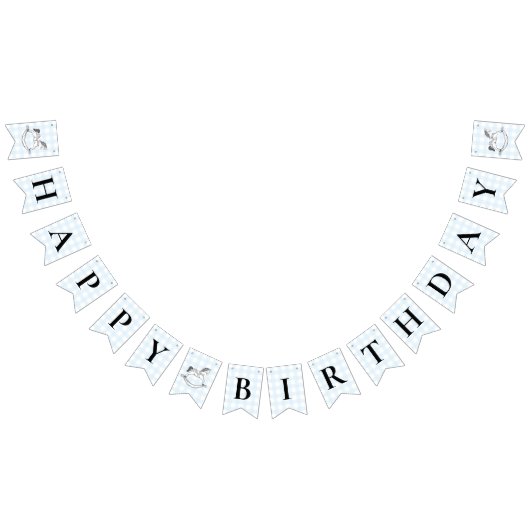 Rocking Horse Blue Gingham Birthday Banner (Alle)