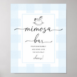 Rocking Horse Blue Gingham Mimosa Bar Sign Poster