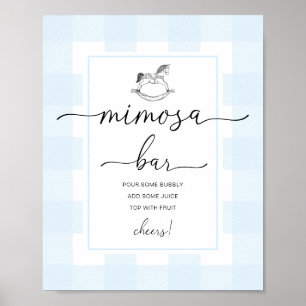 Rocking Horse Blue Gingham Mimosa Bar Sign Poster