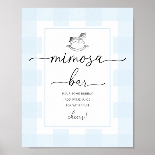 Rocking Horse Blue Gingham Mimosa Bar Sign Poster (Vorne)