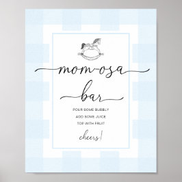 Rocking Horse Blue Gingham Shower Mama osa Bar Sig Poster