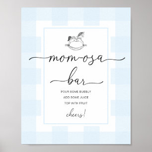 Rocking Horse Blue Gingham Shower Mama osa Bar Sig Poster