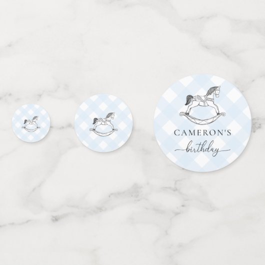 Rocking Horse Blue Gingham Table Confetti Konfetti (Rückseiten)