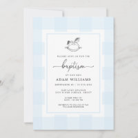 Rocking Horse Blue Gingham Taufe Einladung