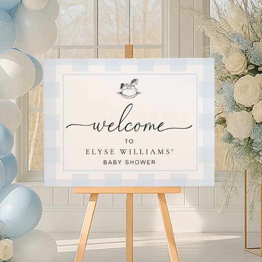 Rocking Horse Blue Gingham Willkommen Poster