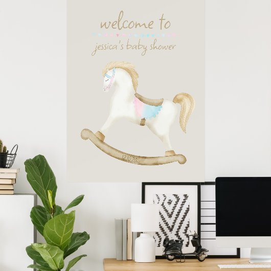 Rocking Horse Blue Pink Gender Baby Begrüßungszeic Poster (Heimbüro)