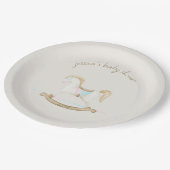 Rocking Horse Blue Pink Gender Neutral Baby Dusche Pappteller (Schrägansicht)