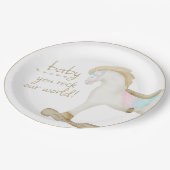 Rocking Horse Blue Pink Gender Neutral Baby Dusche Pappteller (Schrägansicht)