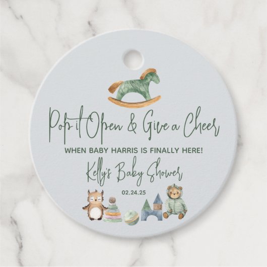 Rocking Horse Champagne, Wine Baby Duwer Gefallen Geschenkanhänger (Vorderseite)