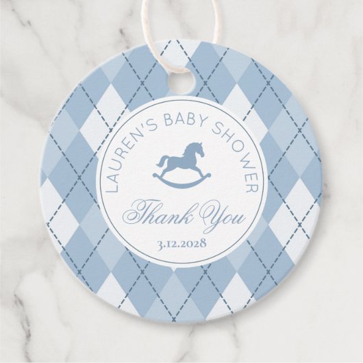 Rocking Horse Classic Raute Blue Baby Dusche Geschenkanhänger (Vorderseite)