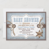 Rocking Horse Cowboy Baby Dusche Blau Einladung (Rückseite)
