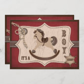 Rocking Horse Cowboy Baby Schuhwerk Red Einladung (Vorne/Hinten)