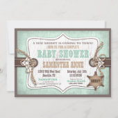 Rocking Horse Cowboy Babydusche Minze Einladung (Rückseite)