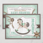 Rocking Horse Cowboy Babydusche Minze Einladung (Vorne/Hinten)