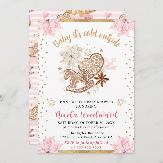 Rocking Horse Gingerbread Winter Baby Shower Einladung (Vorne/Hinten)